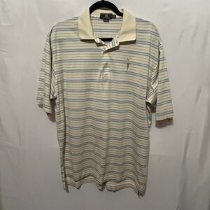 Andrew Carrington Legend Pima Cotton Mens Golf Polo Striped Shirt Size Large Vtg